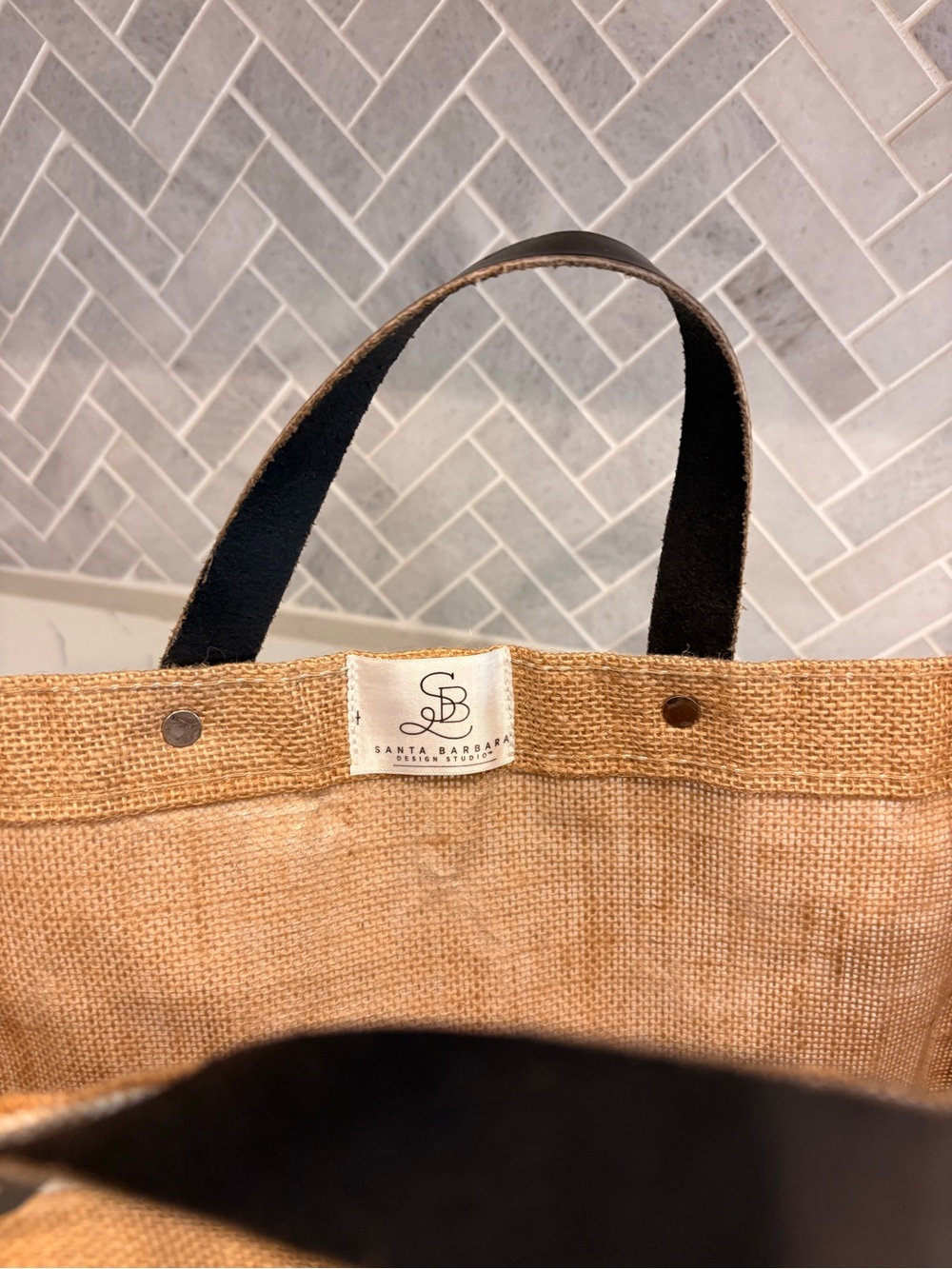 LOCAL Jute Tote Bag with Black Handles - Picture 3 of 14